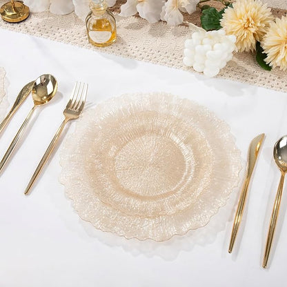 U-QE 60PCS Clear Coffee Plastic Plates - Clear Brown Plastic Plates Disposable Heavy Duty - Disposable Plates for Party Including 30PCS 10'' Dinner & 30PCS 7'' Dessert