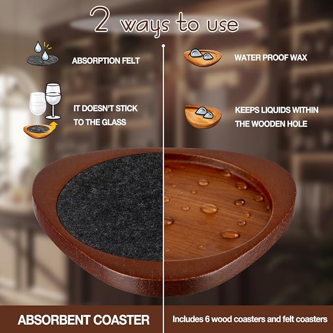 6 Pcs Mid Century Modern Coasters Wood Absorbent Coaster - Image 3