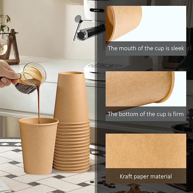 Clawsoff 180 Pack 12 oz Coffee Cups Brown Kraft Disposable Hot Paper Cups | - Image 3