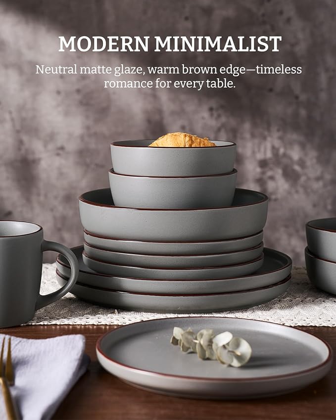 Famiware Mercury 24-Piece Stoneware Dinnerware Set, Dark Grey | Plates and Bowls - Image 5