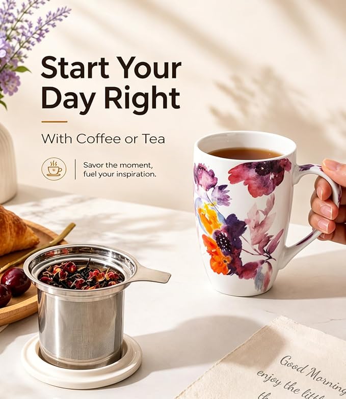 AmorArc Tea Cup With Infuser and Lid, 18oz Loose Leaf Tea Mug With Steeper | - Image 5