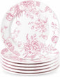 Honeydak 6 Pcs 6 Inch Pink Floral Flower Ceramic Plates Pink and White by Honeydak