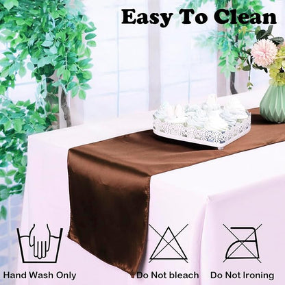 Set of 10 Satin Table Runners Chocolate Brown 12x108inch Long Table Runner | - Image 3