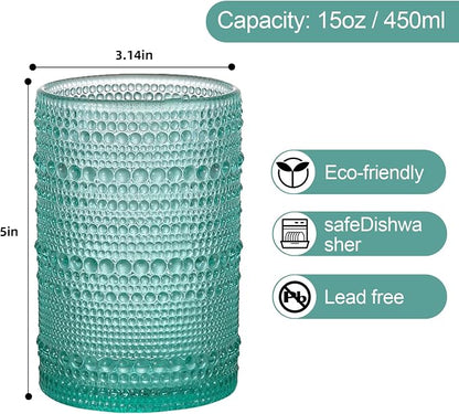 ZMOWIPDL Drinking Glasses Set of 6, 15 oz Lake Blue Hobnail Glass Cups | - Image 2