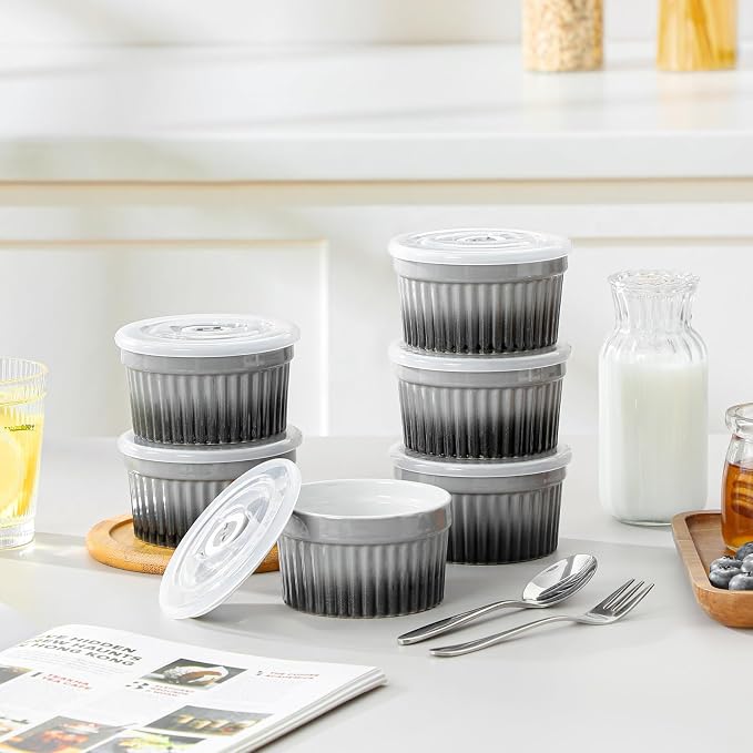 vancasso 8 oz Ramekins with Lid, Porcelain Creme Brulee Souffle Dishes - Image 9