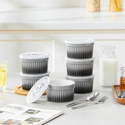 vancasso 8 oz Ramekins with Lid, Porcelain Creme Brulee Souffle Dishes - Image 9
