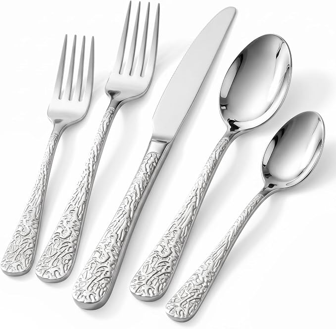 40 Piece Silverware Set for 8, Vintage Stainless Steel Flatware Set | Stone by Unknown