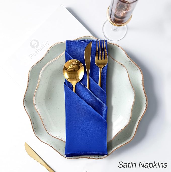 P Pothuiny 12 Pcs Royal Blue Satin Napkins 17 x 17 in, Satin Cloth Napkins | - Image 5