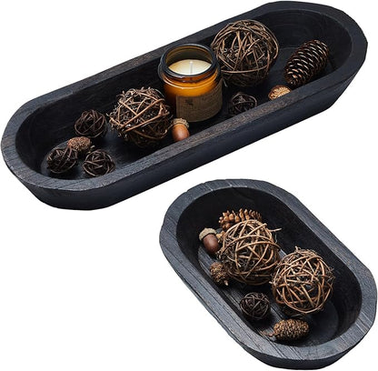 Tessco 2 Pcs Wooden Dough Bowl for Home Rustic Bread Long Wooden Bowl for Kitchen Dining Table Home Decoration(10 x 6 x 2 Inch, 16 x 6 x 2 Inch,Dark Brown)