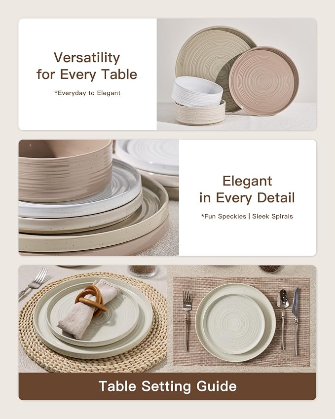 Dinnerware Set for 4, Ceramic Plates & Bowls - Image 4