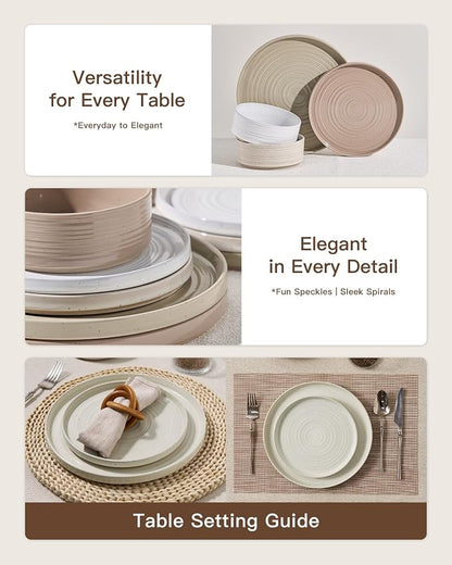 Dinnerware Set for 4, Ceramic Plates & Bowls - Image 4