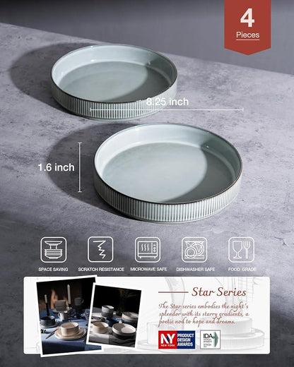 famiware Star 8.25" Pasta Bowls Set of 4, Bowl Plates, Smoky Blue | Microwave & - Image 2