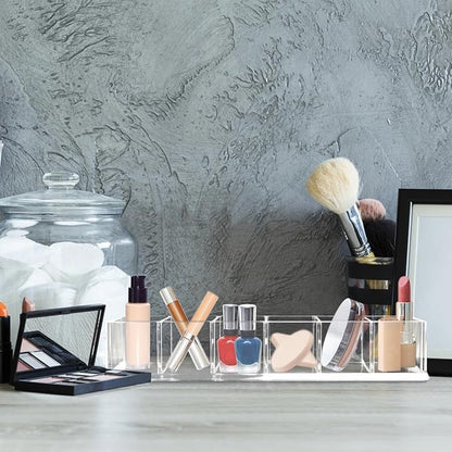 Nsmykhg 4 Pack Clear Acrylic Makeup Compact Organizer - 6 Slots Vanity Organizer for Eyeshadow Palette, Lipstick & Cosmetics, Drawer Makeup Organizer Holder (10 x 3.5 x 1.9 inches)