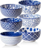 Ceramic Soup Bowls Set - 23 Oz Deep Cereal Bowl for kitchen - 6 Inch Porcelain Salad Bowl for Pasta, Dessert, Ramen - Microwave Dishwasher Safe - Set of 6 - Vintage Blue