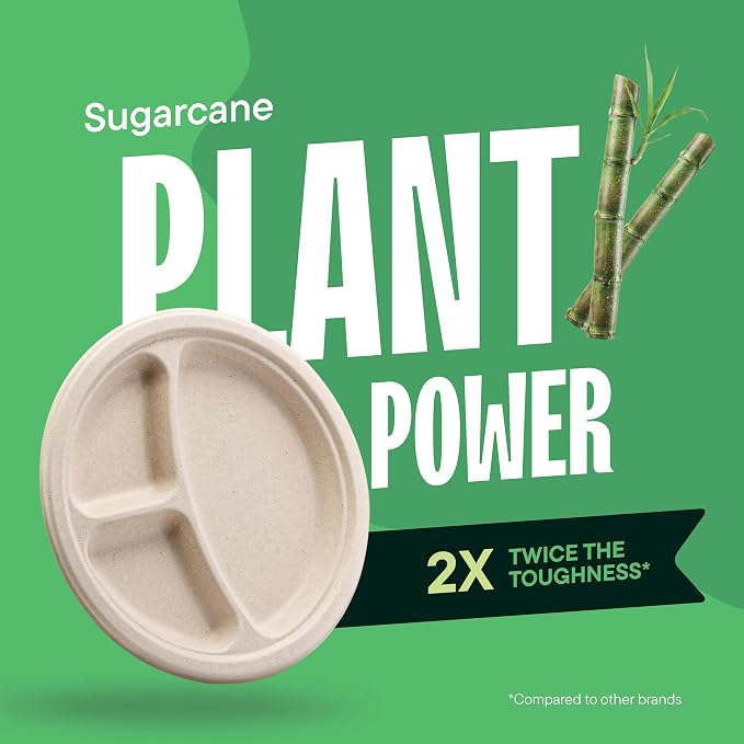 100% Compostable, 3 Compartment, Disposable Paper Plates - Image 5