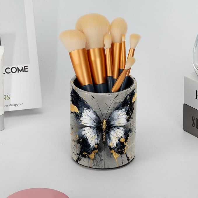 Leather Pen Holder for Desk, Watercolor Butterfly Pencil Cup Pen Organizer - Image 6