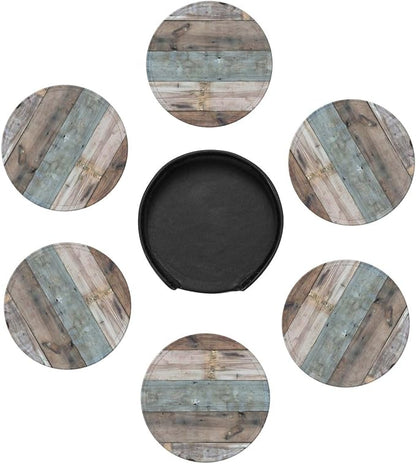6 Pcs Rustic Wooden Vintage Western Country Blue Gray Leather Coasters - Image 7