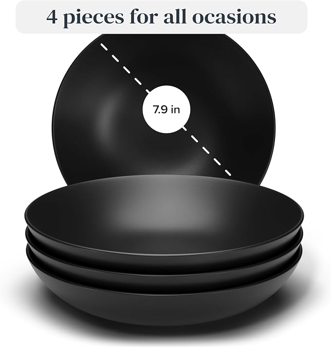 Stoneware Pasta Bowls Set of 4, 7.7" Scratch Resistant Ceramic Pasta Bowls | - Image 3