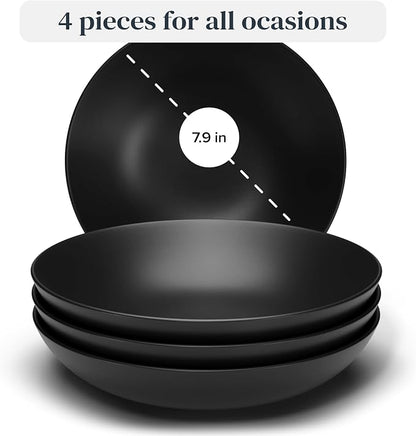 Stoneware Pasta Bowls Set of 4, 7.7" Scratch Resistant Ceramic Pasta Bowls | - Image 3