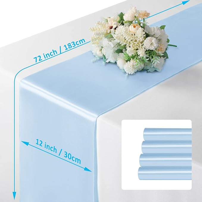 Manyshofu Baby Blue Satin Table Runner 12x72 - Image 4