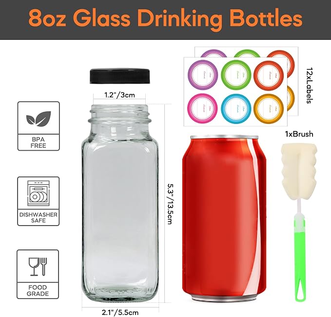 STARSIDE 8oz Glass Juice Bottles 12-Pack - Image 2
