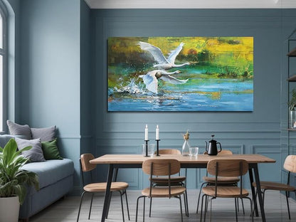 Anolyfi Swan Canvas Wall Art for Living Room, Vivid Goose Decorative Painting Large Animals Artwork Farmhouse Decor Picture Framed for Hallway Bedroom Kitchen Office Home Decor 40"x20"