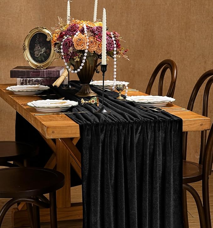 Black Velvet Table Runner 29x120 Inch Luxury Retro Halloween Runners | 3 Pieces - Image 5