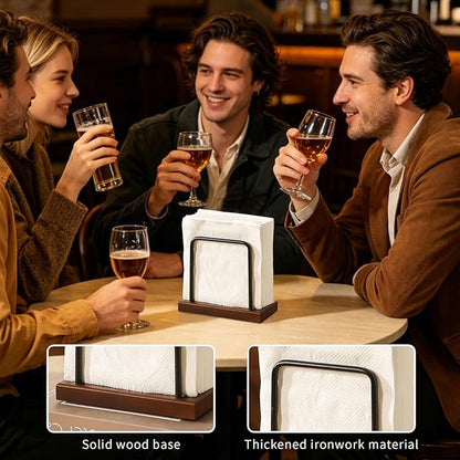 Napkin Holder with Wooden Base and Black Metal Frame, Modern Style - Image 5