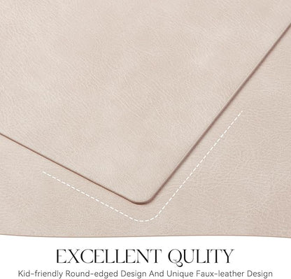 MOSAYT Vinyl Placemats Set of 8-12 X 17 Inch - Faux Leather 100% Waterproof Oil-Proof Wipeable PU Place Mats, Heat Resistant Reversible Table Mats for Kitchen, Dining, Outdoor (Beige)