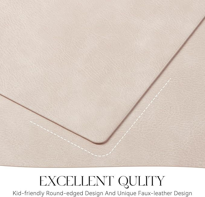 MOSAYT Vinyl Placemats Set of 4-12 X 17 Inch - Faux Leather 100% Waterproof Oil-Proof Wipeable PU Place Mats, Heat Resistant Reversible Table Mats for Kitchen, Dining, Outdoor (Beige)