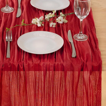 3 Pack Red Cheesecloth Table Runner 10ft Boho Gauze Annniversary Decor | - Image 3