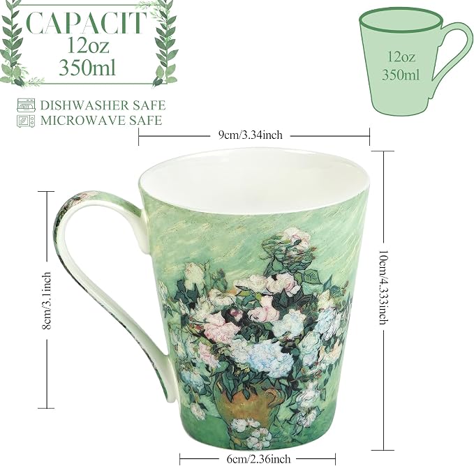 Coffee Mug Sets of 4, 12oz Bone China Porcelain Cups - Image 3