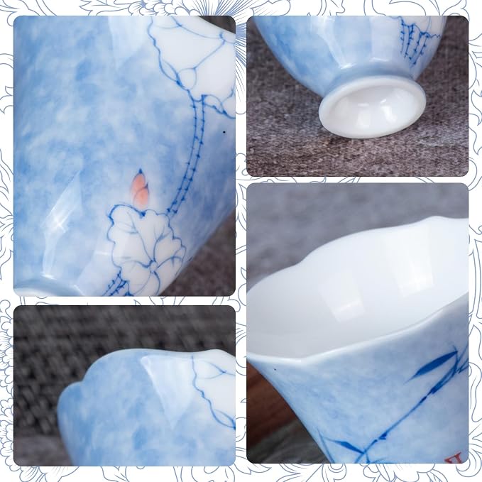 KAMMAK Ceramic Tea Cups Set of 2, 2.4 oz, Vintage Small Teacups, 669N | Hand - Image 5
