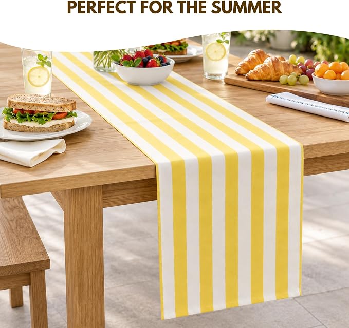 Folkulture Fall Table Runner 72 Inches Long|Yellow & White Vertical Striped | - Image 6