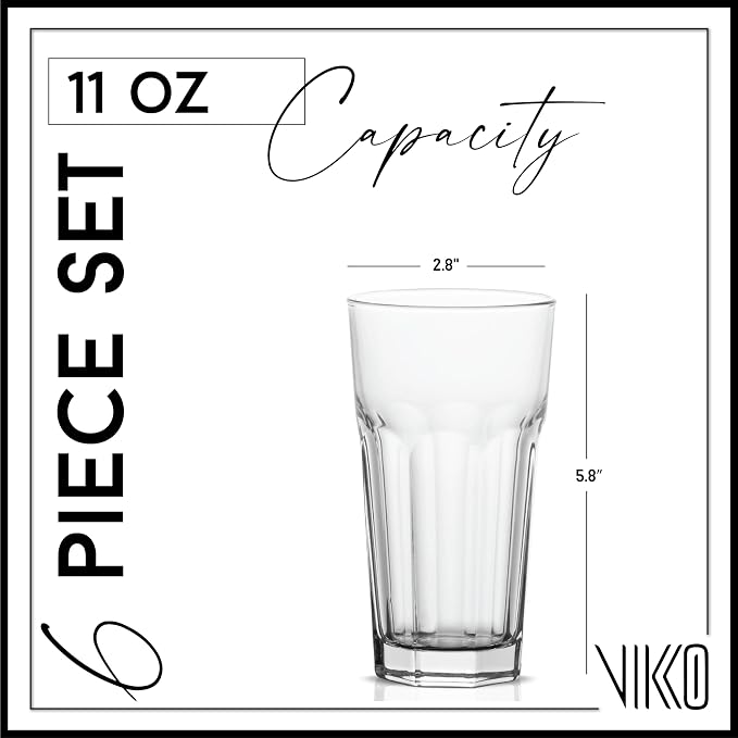 Vikko Drinking Glasses, 11 Ounce Glass Cups, Durable Glasses Drinking Set of 6 - Image 3
