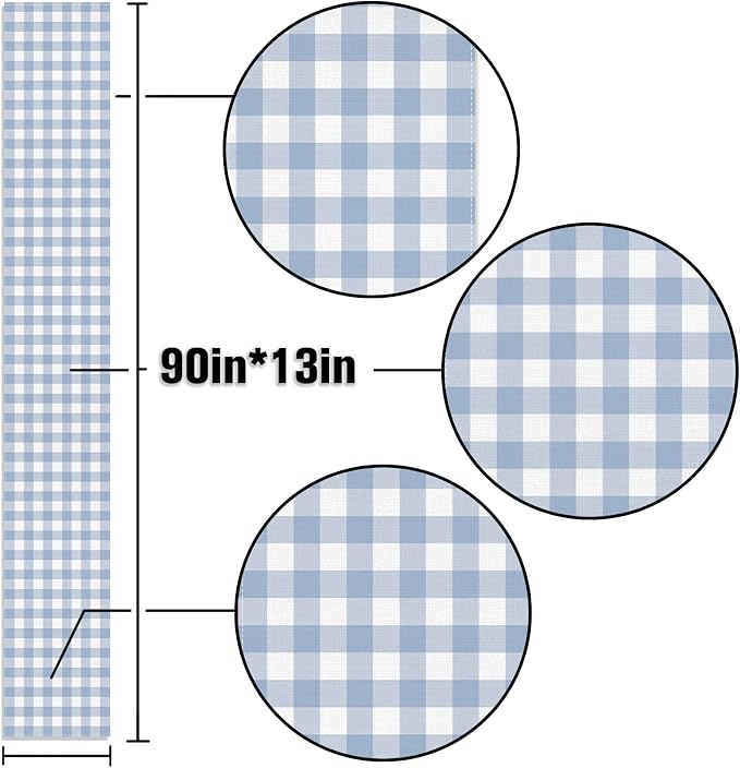 Dusty Blue Gingham Table Runner Light Blue Checkered Boy Girl Baby Shower - Image 6