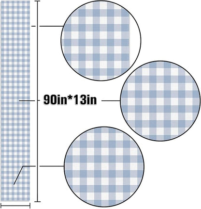 Dusty Blue Gingham Table Runner Light Blue Checkered Boy Girl Baby Shower - Image 6