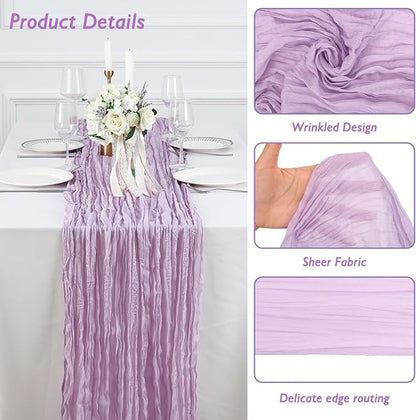 3 Pack Lilac Purple Cheesecloth Table Runner 120 Inch Boho Wedding Decor | - Image 3
