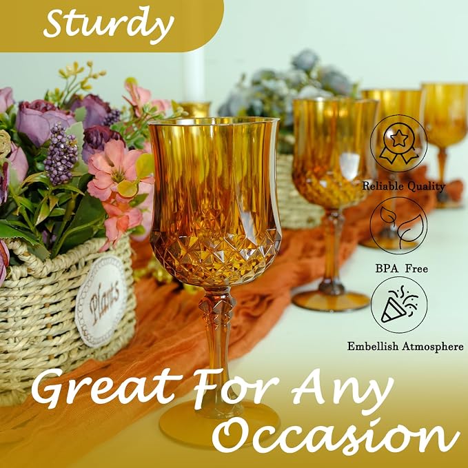 24Pack Plastic Wine Glasses, 7oz Vintage Goblets - Image 7