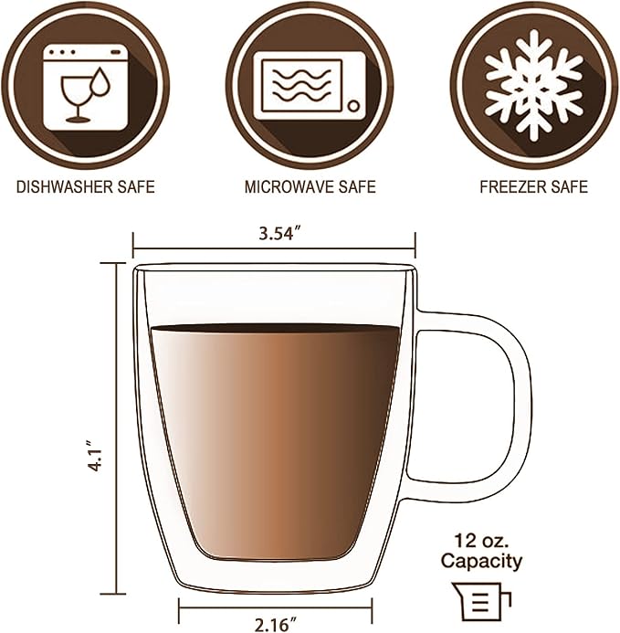 Glass Coffee Mug, Double Wall Insulated Glass Cup 12 Oz Heat-resistant Clear - Image 4