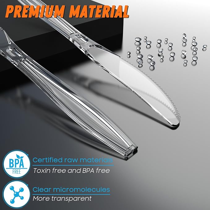 Dipoo 168pc 7.5" Clear Plastic Knives Heavy Duty Upgraded Heat Resistant & BPA - Image 2