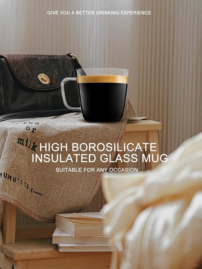 LUXU Glass Coffee Mugs, 24 oz Ice coffee cups, Large Beer Mugs Set of 2 | - Image 4