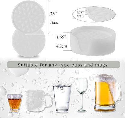Silicone Coasters for Drinks[6 Pack]- Cup Mat with Holder for Tabletop Protection-Non-Slip, Non-Stick, Coffee Table Decor, Great Gift for Any Occasion, Translucent