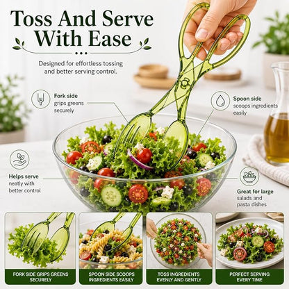 HIC Kitchen Salad Tong, Hinged Design, Detachable Fork and Spoon Green - Image 4