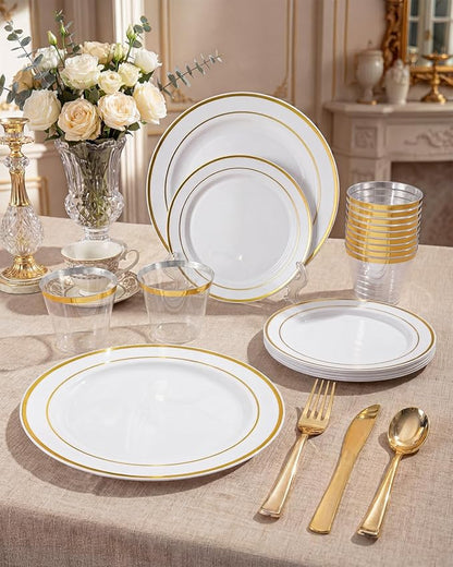 bUCLA 300PCS Gold Disposable Dinnerware Set - Image 4