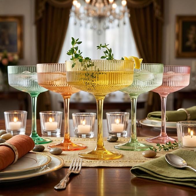 Khen Acrylic Ribbed Vintage Art Deco Martini Glasses - Image 6