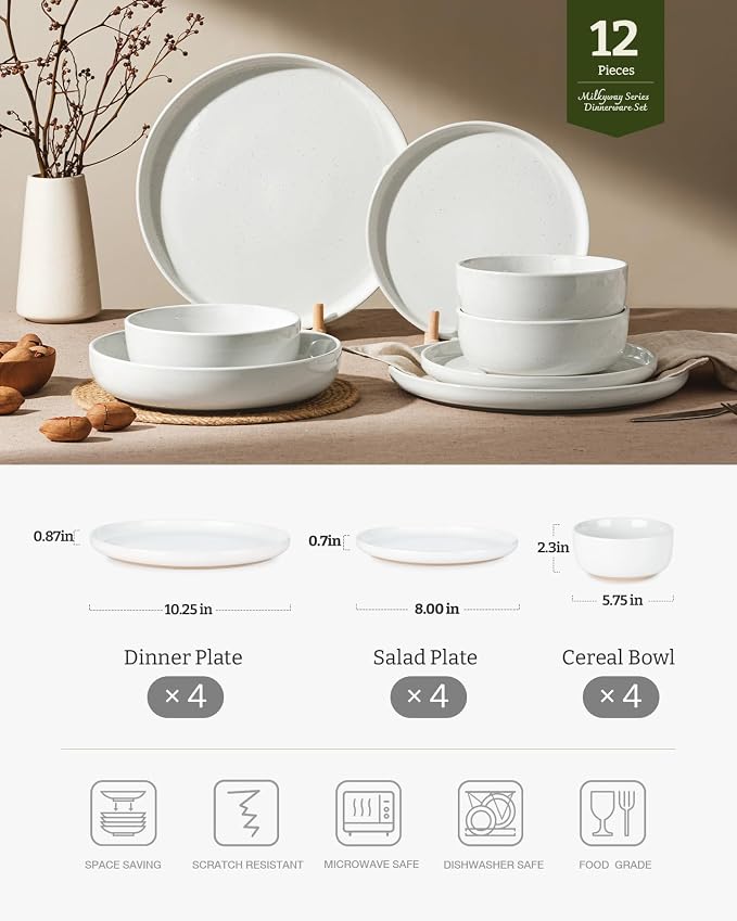 Famiware Milkyway 12-Piece Stoneware Dinnerware Set, Dishes Set - Image 2