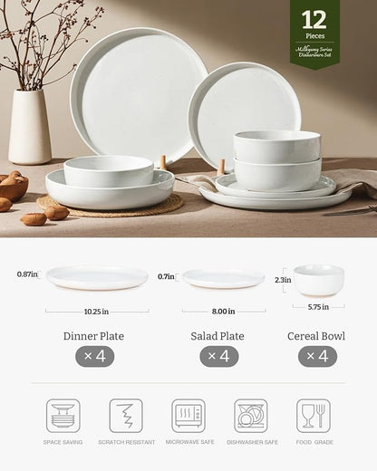 Famiware Milkyway 12-Piece Stoneware Dinnerware Set, Dishes Set - Image 2