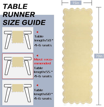 Champagne Gold Scalloped Table Runner 15x70 Inch, French Country Dining Table - Image 8