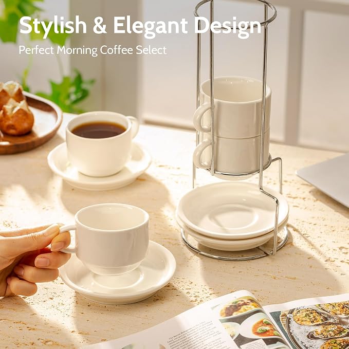 Sweese 8 Ounce Porcelain Stackable Cappuccino Cups - Image 3